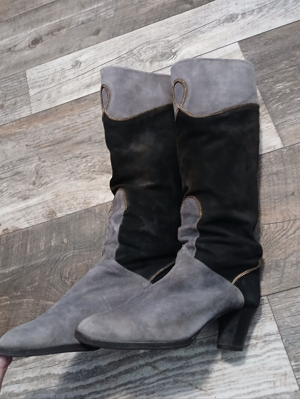 VINTAGE Yves Saint Laurent Two-Tone Gray and Black Suede Over-the-Knee Boots - Picture 7 of 8
